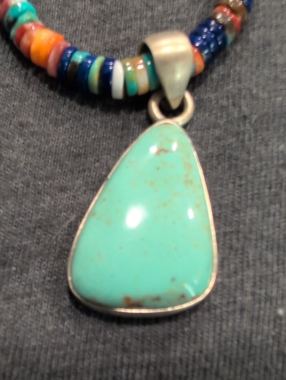 Handmade Multicolor Beaded Necklace with Turquoise Pendant - Picture 2 of 3